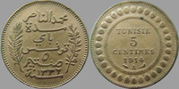Tunisie 5 centimes TUNISIE, TUNISIA, 5 centimes 1914 A, Mohamed En Naceur, Bey, LEC 78 TTB+ -