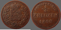 Allemagne, Deutschland, Schwartzburg kreuzer Schwartzburg, 1/4 de kreuzer 1860, J.49 TTB -