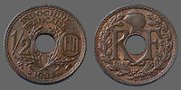 Indochine 1/2 cent Indochina, indochine Française, 1/2 centième, 1/2 cent 1938, LEC INDO. 30, KM 20, SPL -