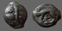 Leuci, Leuques potin LEUCI, LEUQUES, région de Toul, potin à la tête d'indien et au sanglier intéréssante variante de revers, 18,5x16mm, 4,03 grms, D -