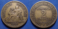 France 2 Francs 2 Francs Domard 1927, chambre de commerce, gad.533 TB à TTB Rare! -
