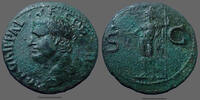 Roman Empire As Agrippa, As Rome en 37-41, Neptune debout à gauche, RIC 58, 27mm, 10,92g, TTB -