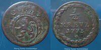 Pfalz Kurfurstentum 1/4 kreuzer Pfalz Kurfurstentum, Deutschland, Allemagne, Karl Théodore, 1/4 kreuzer 1775, Hess 457, TB/TB+ -