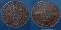 Saxe, Sachsen Albertinische Linie 5 pfennig Sachsen Albertinische Linie, 5 pfennig 1864 B, Johan, J.123 TTB -