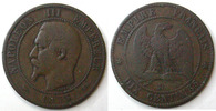 France 10 centimes NAPOLEON III, 10 centimes tête nue 1855 D Lyon, Chien, G.248 TB -