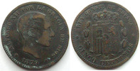 Espagne, Spain Espagne, Spain, Alfonso XII, Cinco centimos 1879 OM, KM.674 TB+ -