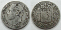 Espagne, Spain 50 centimos Espagne, Spain, 50 centimos 1885 MS.M, Alphonso XII, KM.160 TB à TTB -