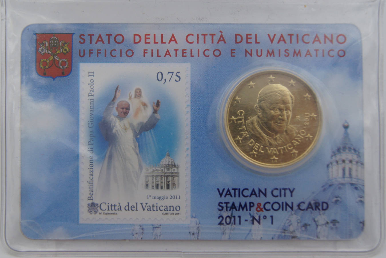 Vatikan 50 Cent Vatican City Stamp Coin Card 2011 No.1 BU im