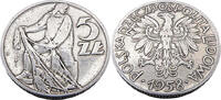 Polen 5 Zloty Standard-Umlaufmünze, polnisches Staatswappen und Fischer mit Netz -