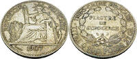 1 Piastre 1907 Indochina Französisch-Indochina Standard Umlaufmünze gutes SS, Patina