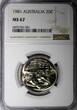 20 Cents AUSTRALIA Elizabeth II 1981  NGC MS67 GEM BU TOP GRADED KM# 66 (001)