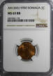 1 Centesimo Somalia Copper AH1369  1950  NGC MS63 RB African Elephant KM# 1 (8)