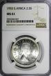 1/2 Shillings South Africa Elizabeth II Silver 1955 2- NGC MS61 KM# 51 (027)