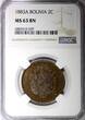 2 Centavos BOLIVIA Copper 1883 A  NGC MS63 BN Paris . Mintage-250,000 KM# 168 (9)