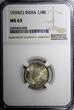 1/4 Rupee India-British George VI Silver 1939 (C)  Calcutta NGC MS63 KM# 544 (04)
