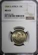 10 Cents South Africa Silver 1964  Jan van Riebeeck NGC MS63 Toned KM# 60 (038)