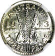 3 Pence AUSTRALIA George VI Silver 1943D  NGC AU58 KM# 37 (011)