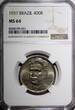 400 Reis BRAZIL Oswaldo Cruz Copper-Nickel 1937  NGC MS64 KM# 539 (031)