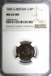 United Kingdom 1886 Farthing 1886 Great Britain Victoria Bronze  NGC MS63 BN Britannia KM# 753 (41)