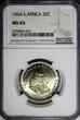 20 Cents SOUTH AFRICA Silver 1964  LAST YEAR TYPE NGC MS65 KM# 61 (024)