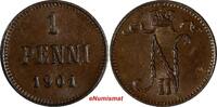 Finland 1 Penni Finland Nicholas II Copper 1901 UNC KM# 13 (20 222) -