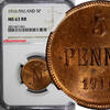 Finland 5 Pennia Finland Russian Tsar Nicolas II (1895-1917) 1916 NGC MS63 RB KM# 15 (1) -