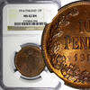 Finland 10 Pennia Finland Nicholas II Copper 1914 NGC MS62 BN Mintage-605,0 KM#14 (094) -