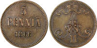 Finland 5 Pennia Finland Russia Alexander II Copper 1866 XF KM#4.1 (21 079) -