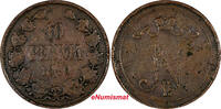 Finland 10 Penniä FINLAND Nicholas II Copper 1910 10 Penniä Low Mintage-241,000 RARE KM# 14 (531) -
