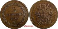 Italy 2 Baiocchi Italian States PAPAL STATES Pius IX Copper 1850 R chXF KM# 1344 (62) -