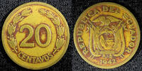 Ecuador 20 Centavos 1942 ECUADOR Brass 1942 D  1 Year Type Denver Mint K... 3.72 £  +  11.17 £ shipping