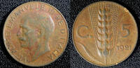 Italy 5 Centesimi Italy Vittorio Emanuele III Bronze 1921 R KM# 59 (23 725) -