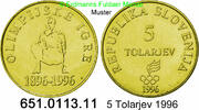 Slowenien 5 Tolarjev *35 KM33 100 Jahre Olympische Spiele der Neuzeit . 651.0113.11 -