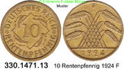 Weimarer Republik 10 Rentenpfennig 1924F J.309 . 330.1471.13 ss 0.65 £  +  41.40 £ shipping