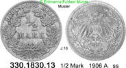 Deutschland Kaiserreich 1/2 Mark 1906A  1906 A . . J.16 . . 330.1830.13 ss 2.99 £  +  41.40 £ shipping