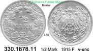 Deutschland Kaiserreich 1/2 Mark 1915F  1915 F . . J.16 . . 330.1878.11 ... 4.12 £  +  41.40 £ shipping