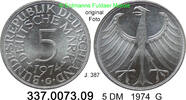 Germany BRD Kursmünze Silber  J.387 . 337.0073.09 5 DM 1974G -BU