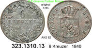 6 Kreuzer 1840 Altdeutschland Bayern AKS 82 . 323.1310.13 s-ss