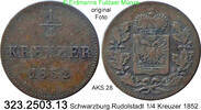 Schwarzburg-Rudolstadt Friedrich Günther 1807-1867 . 323.2503.13 1/4 Kreuzer 1852 ss