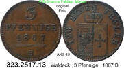Waldeck 3 Pfennige 1867 B Georg Victor 1852-1893 . 323.2517.13 ss 7.80 £  +  41.40 £ shipping