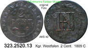 Westfalen, Kgr. 2 Centimes 1809 C Hieronimus Napoleon 1807-1813 . 323.25... 17.34 £  +  41.40 £ shipping