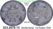 Württemberg 1/2 Gulden 1846 Wilhelm I. 1816-1864 . 323.2678.13 ss 21.67 £  +  41.40 £ shipping
