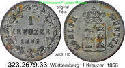 Württemberg 1 Kreuzer 1856 Wilhelm I. 1816-1864  . 323.2679.33 ss-vz 7.80 £  +  41.40 £ shipping