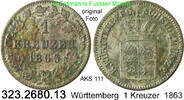 Württemberg 1 Kreuzer 1863 Wilhelm I. 1816-1864 . 323.2680.13 ss 4.33 £  +  41.40 £ shipping