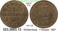 Württemberg 1 Kreuzer 1867 Karl 1864.1891 . 323.2683.13 ss 4.33 £  +  41.40 £ shipping