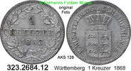 Württemberg 1 Kreuzer 1868 Karl 1864.1891 . 323.2684.12 vz 8.67 £  +  41.40 £ shipping