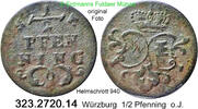 Würzburg Bistum 1/2 Pfennig o. J. Adam Friedrich von Seinsheim 1755-1779... 2.60 £  +  41.40 £ shipping