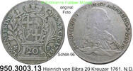 Fulda Bistum 20 Kreuzer 1761. N.D. Heinrich von Bibra 1759-1788 . 950.30... 67.71 &pound;  +  40.41 &pound; shipping