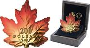 World Coins Canada 200$ Autumn Fire Gold Maple Leaf 1 oz Pure Gold Coloured Coin -