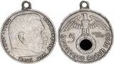 3. Reich Patriotischer Anhänger Silber 1938 A 5 Mark Hindenburg J.367 VF-EF